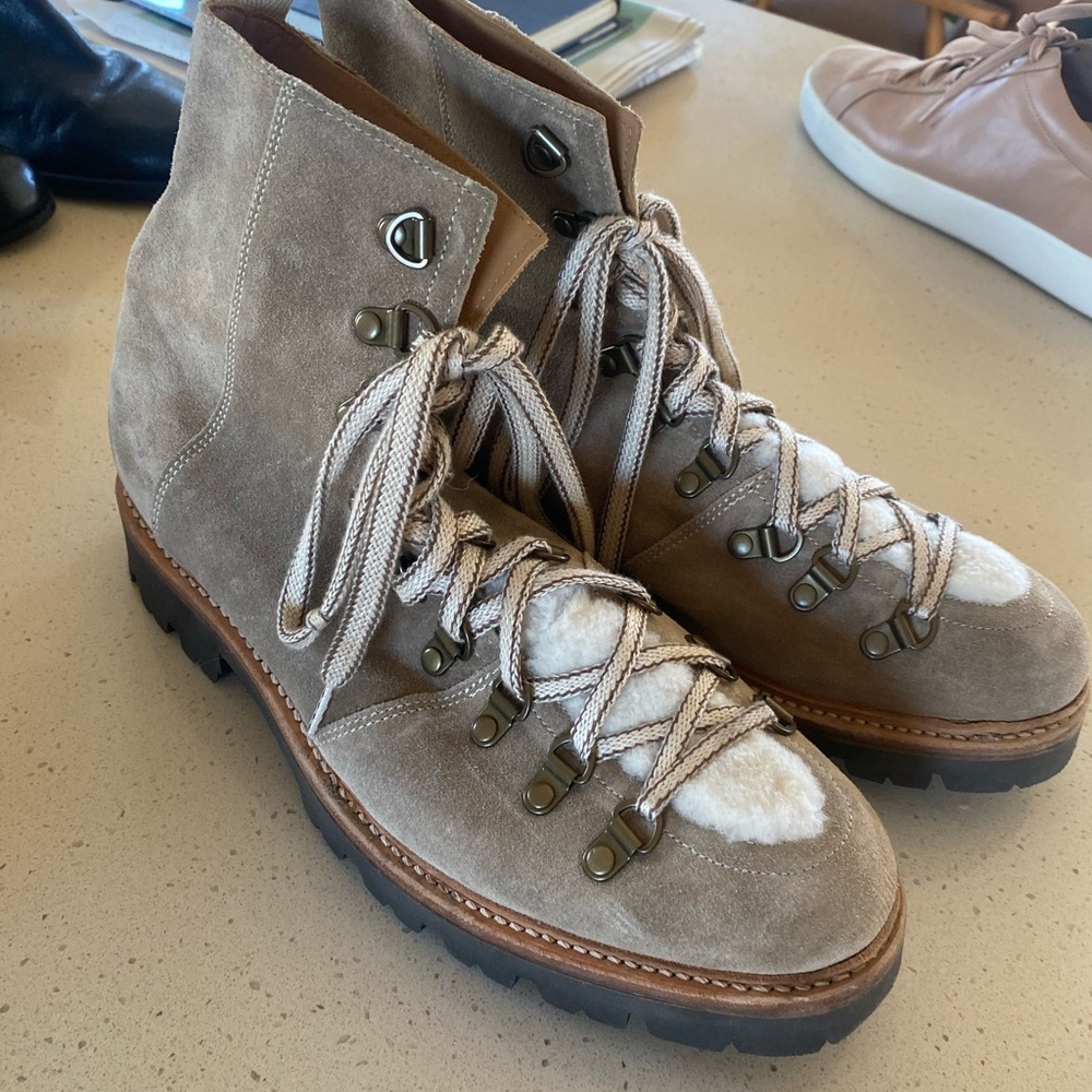 Suede hiking, lace up, moto boots